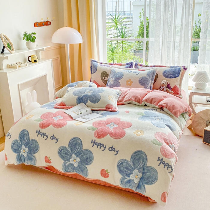 91家纺网 家纺一手货源 找家纺 宜家坊 2023新款高克重立体雪花绒四件套 系列二 缤纷花园