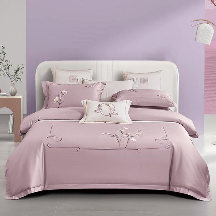 91家纺网 家纺一手货源 找家纺 50S50支澳棉刺绣长绒棉四件套全棉新中式花卉直播爆款线下批发 幽香