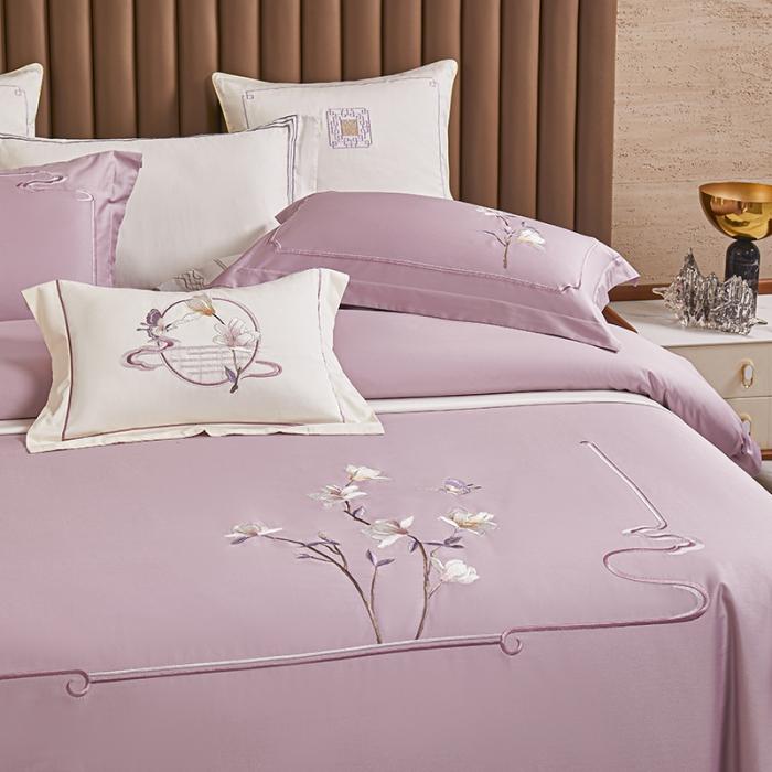 91家纺网 家纺一手货源 找家纺 50S50支澳棉刺绣长绒棉四件套全棉新中式花卉直播爆款线下批发 幽香