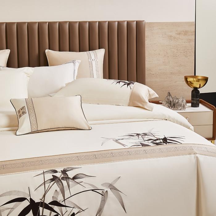 91家纺网 家纺一手货源 找家纺 50S50支澳棉刺绣长绒棉四件套全棉新中式花卉直播爆款线下批发竹报平安