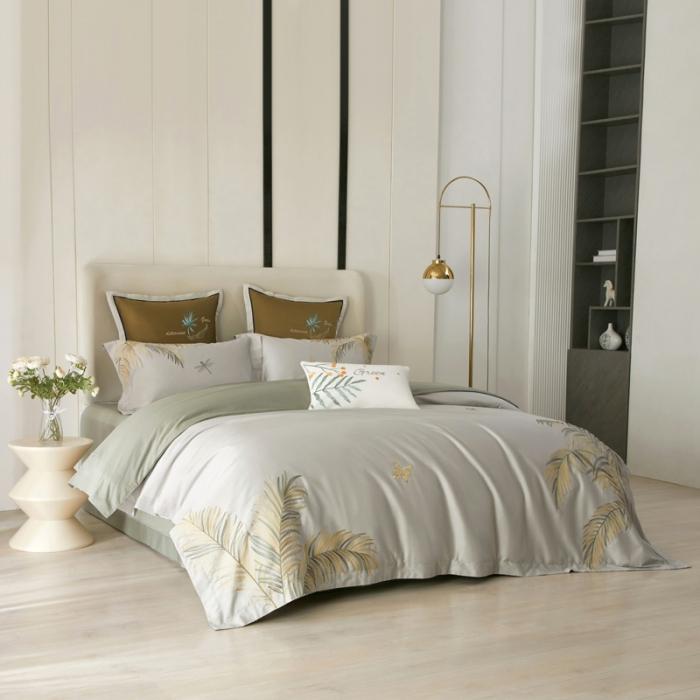 91家纺网 家纺一手货源 找家纺 50S50支澳棉刺绣长绒棉四件套全棉新中式花卉直播爆款线下批发 北国之春