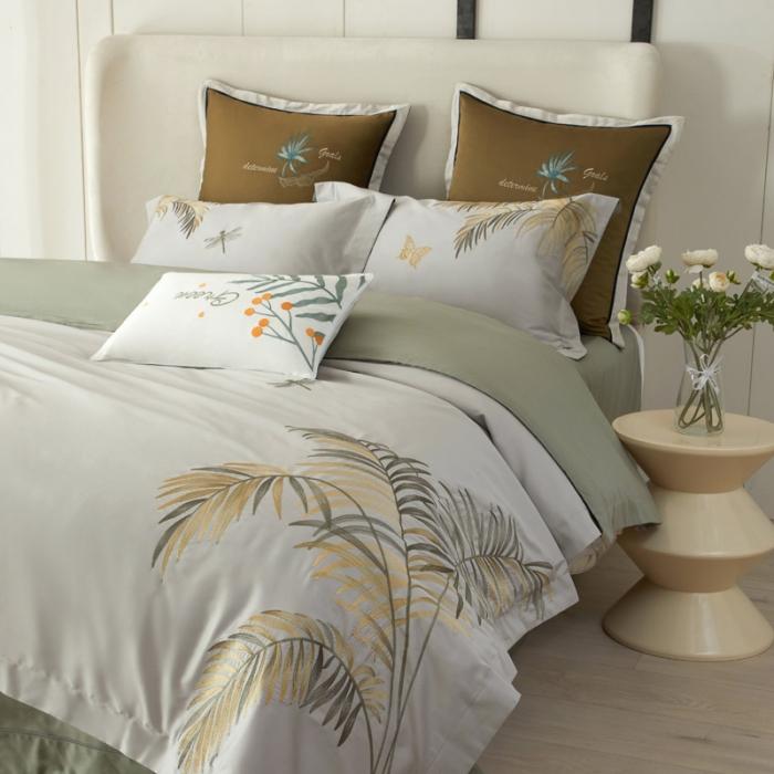 91家纺网 家纺一手货源 找家纺 50S50支澳棉刺绣长绒棉四件套全棉新中式花卉直播爆款线下批发 北国之春