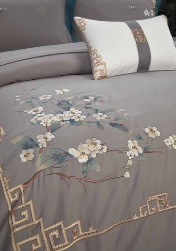 91家纺网 家纺一手货源 找家纺 50S50支澳棉刺绣长绒棉四件套全棉新中式花卉直播爆款线下批发 德丽