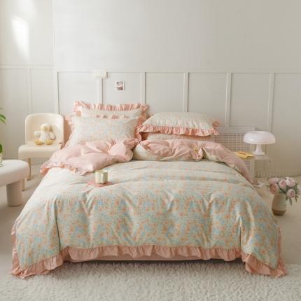 91家纺网 家纺一手货源 找家纺 (总)忆生活 2023新款韩版全棉花边印花四件套直播