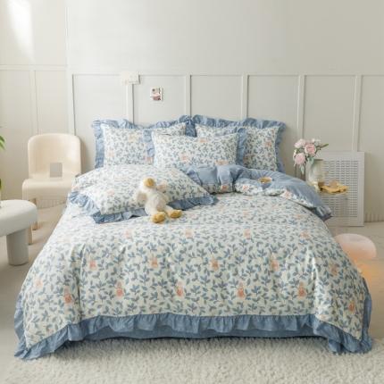 91家纺网 家纺一手货源 找家纺 (总)忆生活 2023新款韩版全棉花边印花四件套直播