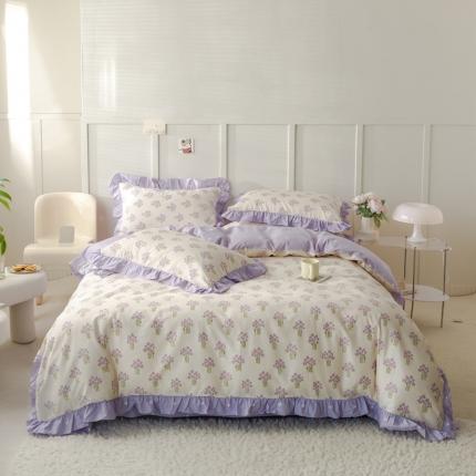 91家纺网 家纺一手货源 找家纺 (总)忆生活 2023新款韩版全棉花边印花四件套直播