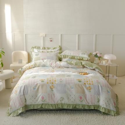 91家纺网 家纺一手货源 找家纺 (总)忆生活 2023新款韩版全棉花边印花四件套直播