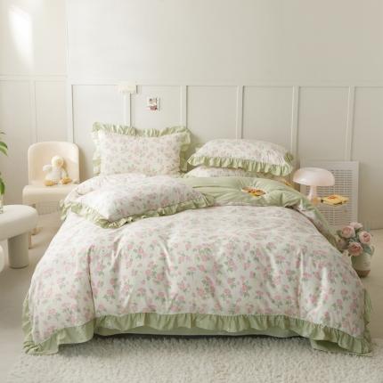 91家纺网 家纺一手货源 找家纺 (总)忆生活 2023新款韩版全棉花边印花四件套直播