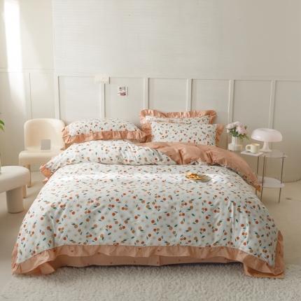 91家纺网 家纺一手货源 找家纺 (总)忆生活 2023新款韩版全棉花边印花四件套直播