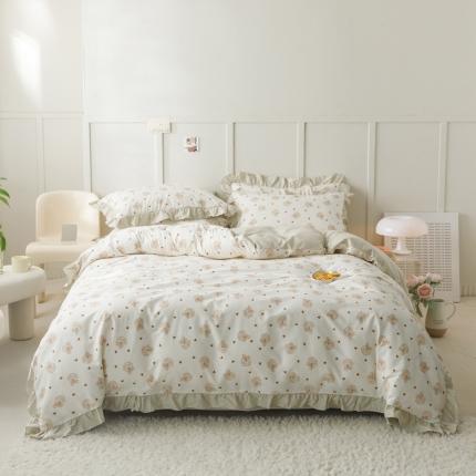 91家纺网 家纺一手货源 找家纺 (总)忆生活 2023新款韩版全棉花边印花四件套直播