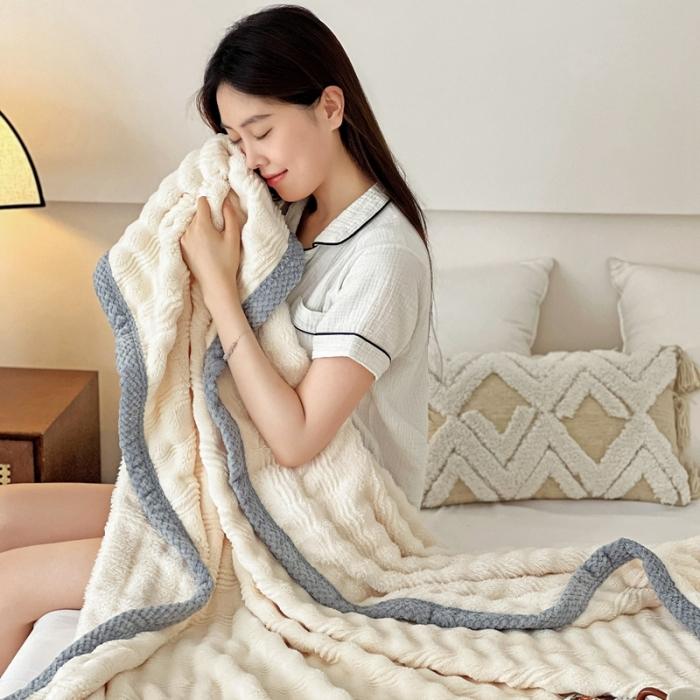 91家纺网 家纺一手货源 找家纺 法澳 2024新款A类仿兔毛绒300克牛奶绒多功能盖毯空调毯毛毯