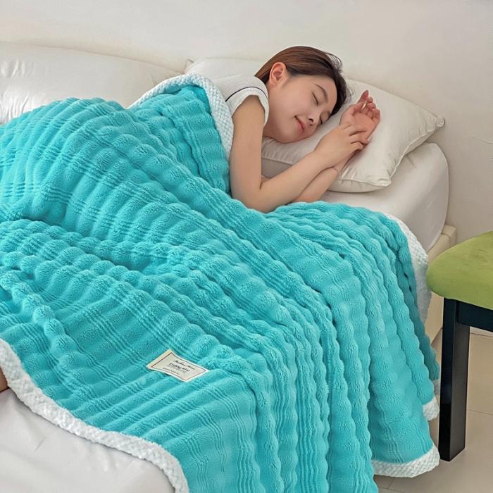 91家纺网 家纺一手货源 找家纺 法澳 2024新款A类仿兔毛绒300克牛奶绒多功能盖毯空调毯毛毯