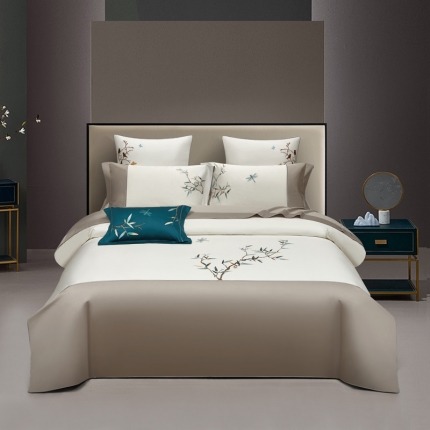 91家纺网 家纺一手货源 找家纺 60支60S长绒棉刺绣四件套全棉直播爆款新中式简约花卉