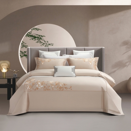 91家纺网 家纺一手货源 找家纺 60支60S长绒棉刺绣四件套全棉直播爆款新中式简约花卉