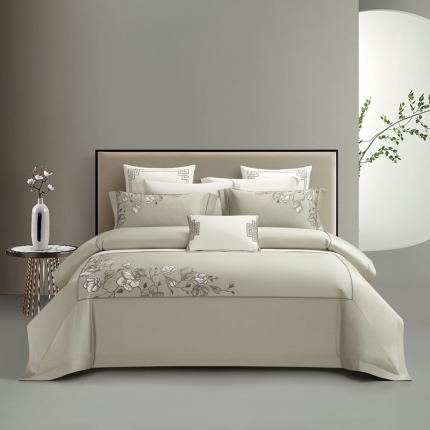 91家纺网 家纺一手货源 找家纺 60支60S长绒棉刺绣四件套全棉直播爆款新中式简约花卉