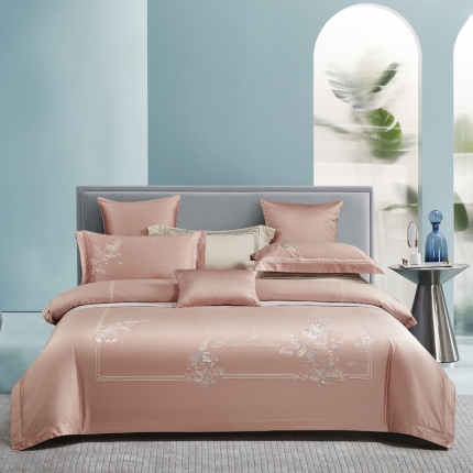 91家纺网 家纺一手货源 找家纺 60支60S长绒棉刺绣四件套全棉直播爆款新中式简约花卉