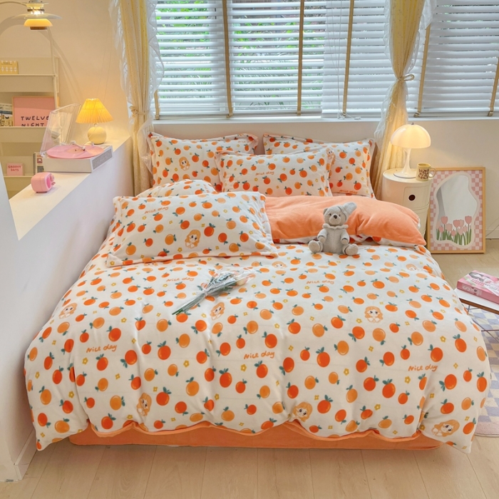 91家纺网 家纺一手货源 找家纺 康纳利 2023新款印花牛奶绒单被套 橙子女孩