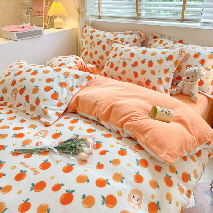 91家纺网 家纺一手货源 找家纺 康纳利 2023新款印花牛奶绒单被套 橙子女孩