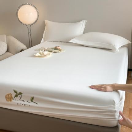 91家纺网 家纺一手货源 找家纺 50支贡缎轻奢刺绣床笠全棉床罩三件套防滑床垫套罩 Laura刺绣-艾绿