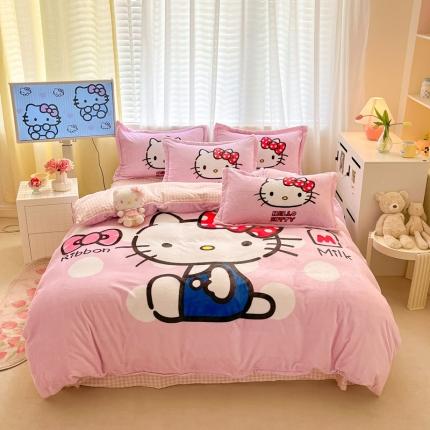 金爱家 2023新款kt猫大阪加厚牛奶绒系列四件套 波点kt