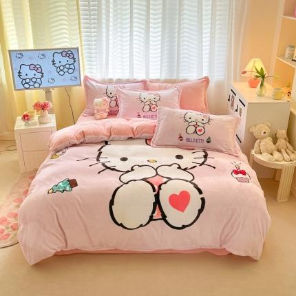 金爱家 2023新款kt猫大阪加厚牛奶绒系列四件套 害羞kt