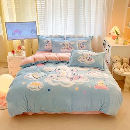 金爱家 2023新款kt猫大阪加厚牛奶绒系列四件套 云朵玉桂狗