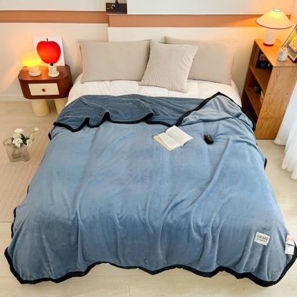 牛奶绒盖毯400克高克重云貂绒毛毯宽包边法莱绒毯子 蓝灰
