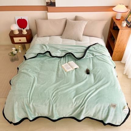 牛奶绒盖毯400克高克重云貂绒毛毯宽包边法莱绒毯子莫兰迪绿