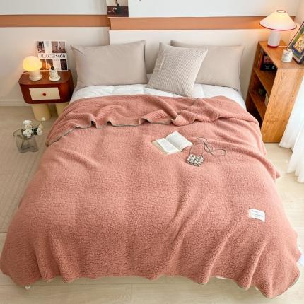 91家纺网 家纺一手货源 找家纺 羋多 A类泡泡绒多功能毯精致贝壳边盖毯毛毯 泡泡绒粉豆沙