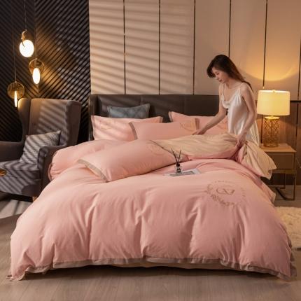 蓝米卡夫 2024冬季升级款保暖全棉磨毛牛奶绒刺绣四件套 玫瑰粉