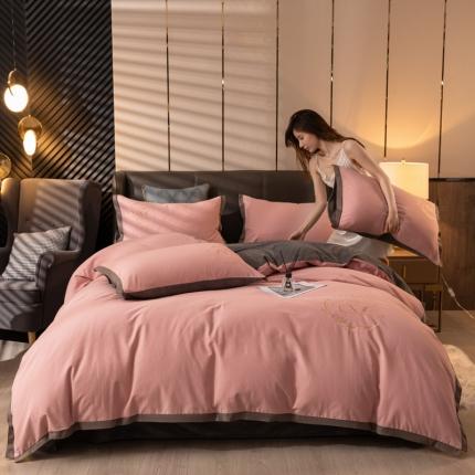 蓝米卡夫 2024冬季升级款保暖全棉磨毛牛奶绒刺绣四件套 玛莎拉红