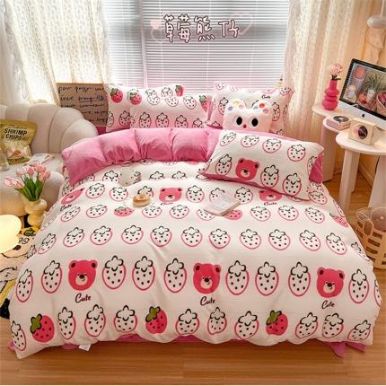 91家纺网 家纺一手货源 找家纺 （总）顾里 2023新款ins少女保暖牛奶绒奶油治 愈系四件套第 一批