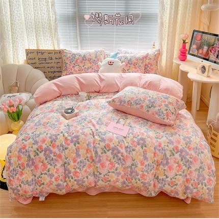 91家纺网 家纺一手货源 找家纺 （总）顾里 2023新款ins少女保暖牛奶绒奶油治 愈系四件套第 一批