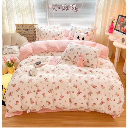 91家纺网 家纺一手货源 找家纺 （总）顾里 2023新款ins少女保暖牛奶绒奶油治 愈系四件套第 一批