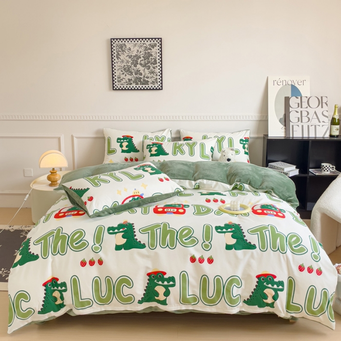 91家纺网 家纺一手货源 找家纺 金鑫汇新款A版面料+B版高克重牛奶绒四件套棉加绒-小鳄鱼日记