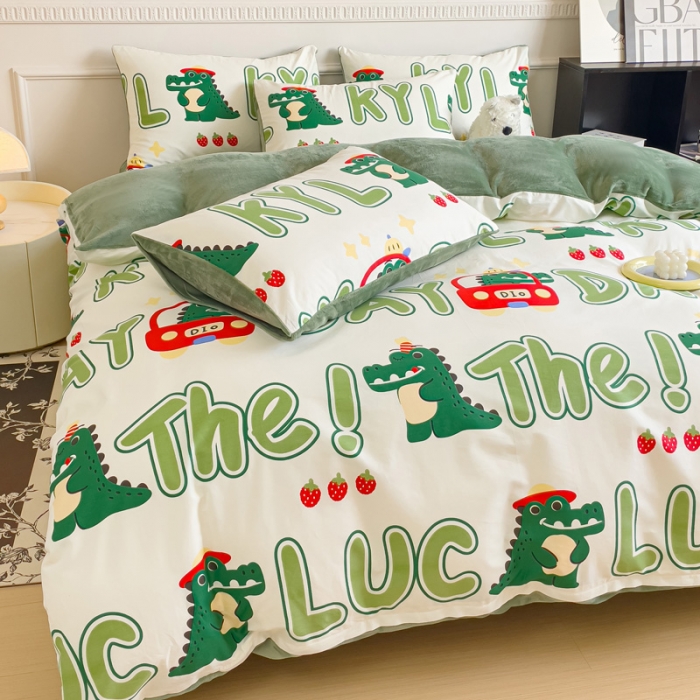 91家纺网 家纺一手货源 找家纺 金鑫汇新款A版面料+B版高克重牛奶绒四件套棉加绒-小鳄鱼日记