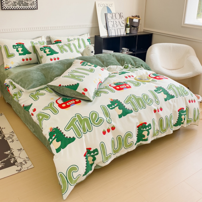 91家纺网 家纺一手货源 找家纺 金鑫汇新款A版面料+B版高克重牛奶绒四件套棉加绒-小鳄鱼日记