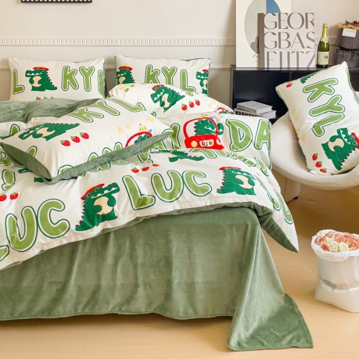 91家纺网 家纺一手货源 找家纺 金鑫汇新款A版面料+B版高克重牛奶绒四件套棉加绒-小鳄鱼日记