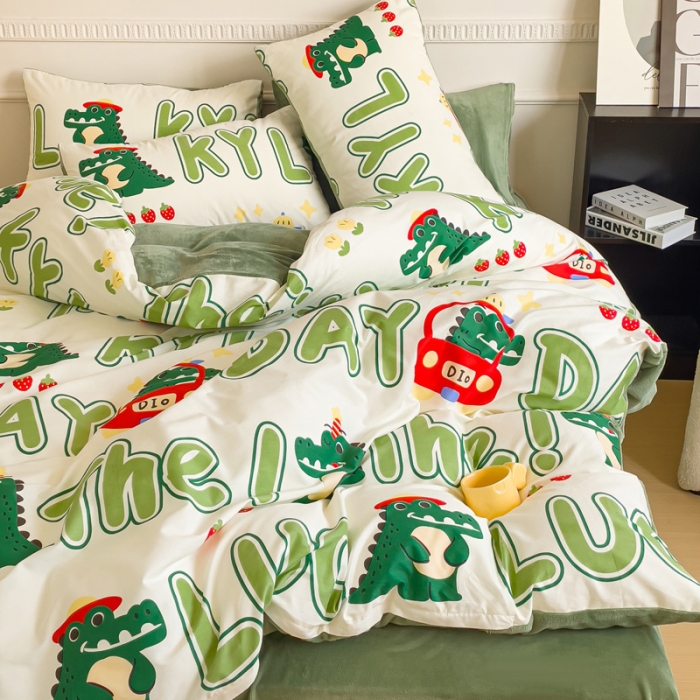 91家纺网 家纺一手货源 找家纺 金鑫汇新款A版面料+B版高克重牛奶绒四件套棉加绒-小鳄鱼日记