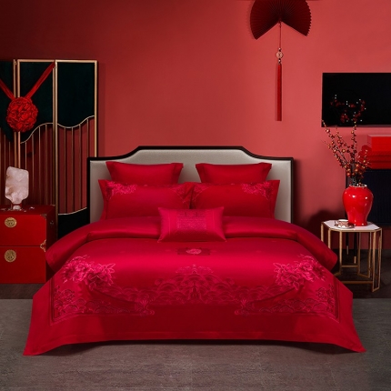 91家纺网 家纺一手货源 找家纺 （总）婚庆四件套长绒棉全棉刺绣可选六件套结婚喜庆