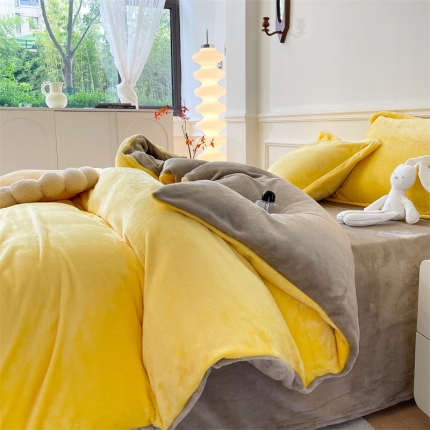 91家纺网 家纺一手货源 找家纺 （总）兰紫橙家纺纯色双拼双面绒法兰绒牛奶绒四件套被套-全尺寸