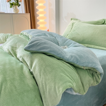 91家纺网 家纺一手货源 找家纺 （总）兰紫橙家纺纯色双拼双面绒法兰绒牛奶绒四件套被套-全尺寸