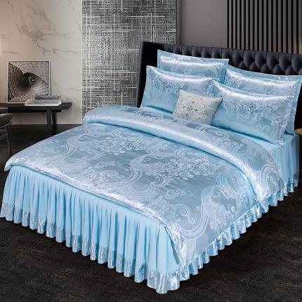 91家纺网 家纺一手货源 找家纺 莱欧纳 2025新款欧式提花床裙四件套 安吉丽娜-冰兰