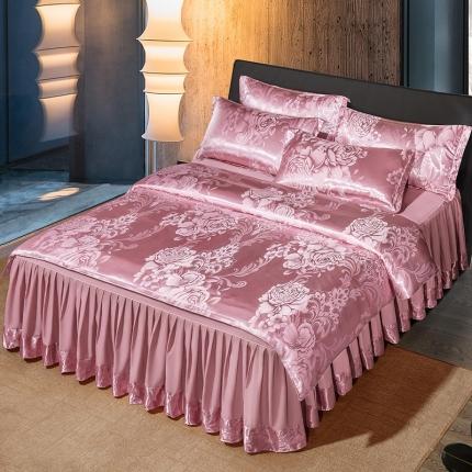 91家纺网 家纺一手货源 找家纺 莱欧纳 2025新款欧式提花床裙四件套 波斯年华-豆沙