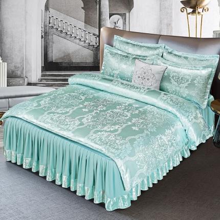 91家纺网 家纺一手货源 找家纺 莱欧纳 2025新款欧式提花床裙四件套 花香柔情-水绿