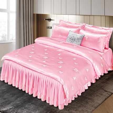 91家纺网 家纺一手货源 找家纺 莱欧纳 2025新款欧式提花床裙四件套 花样年华-公主粉