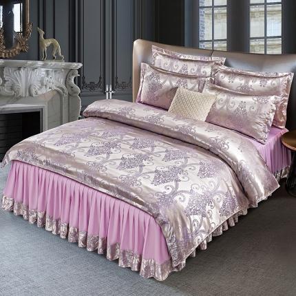 91家纺网 家纺一手货源 找家纺 莱欧纳 2025新款欧式提花床裙四件套 皇家风范-紫金