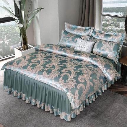 91家纺网 家纺一手货源 找家纺 莱欧纳 2025新款欧式提花床裙四件套 曼珠沙华-湖兰