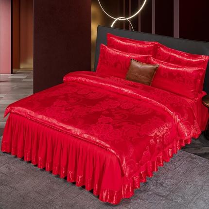 91家纺网 家纺一手货源 找家纺 莱欧纳 2025新款欧式提花床裙四件套 苏菲花园-大红