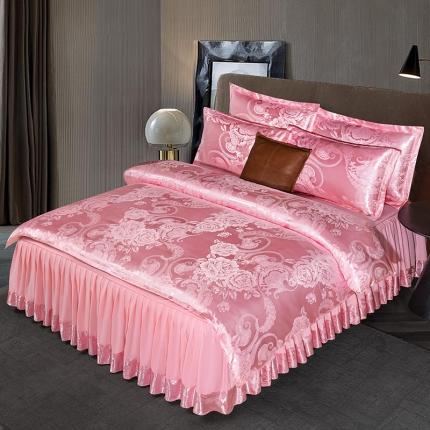 91家纺网 家纺一手货源 找家纺 莱欧纳 2025新款欧式提花床裙四件套 苏菲花园-玉色